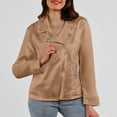 thumbnail image 4 of Casual Jacket for Women Fall Faux Suede Long Sleeve Slim Fit Zip Up Collared Cropped Jacket with Pockets Outerwear, 4 of 5