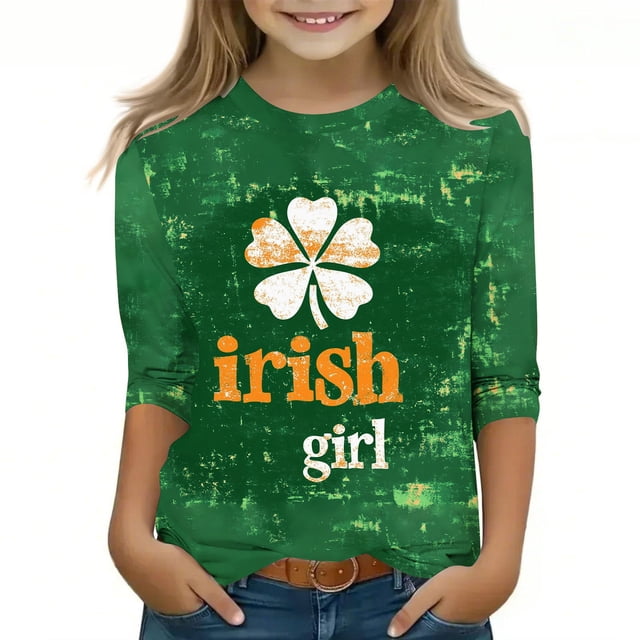 Blusas y camisas de manga larga y cuello redondo para niños, tallas medianas y grandes, informales, con estampado de San Patricio, mangas a ochos y cuello redondo, camisetas para niños.