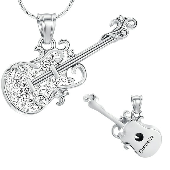 Personalize Stainless Steel Guitar Urn Pendant Memory Necklace Cremation Jewelry for Ashes Hair Keepsake Memorial Jewelry