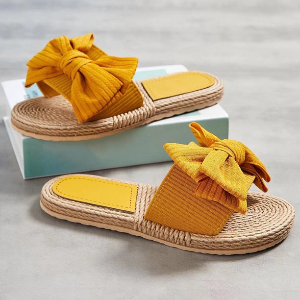 Sandalias planas abiertas Slotas de nudo de la proa Sandalias al aire libre Boho (36) Amarillo