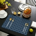 thumbnail image 4 of Navy Blue and White Geometric Pattern Summer Placemats Table Placemats Set Of 4-Linen Kitchen Washable Placemats Table Mats 11.8"x17.7" Non-Slip Heat Resistant, 4 of 6