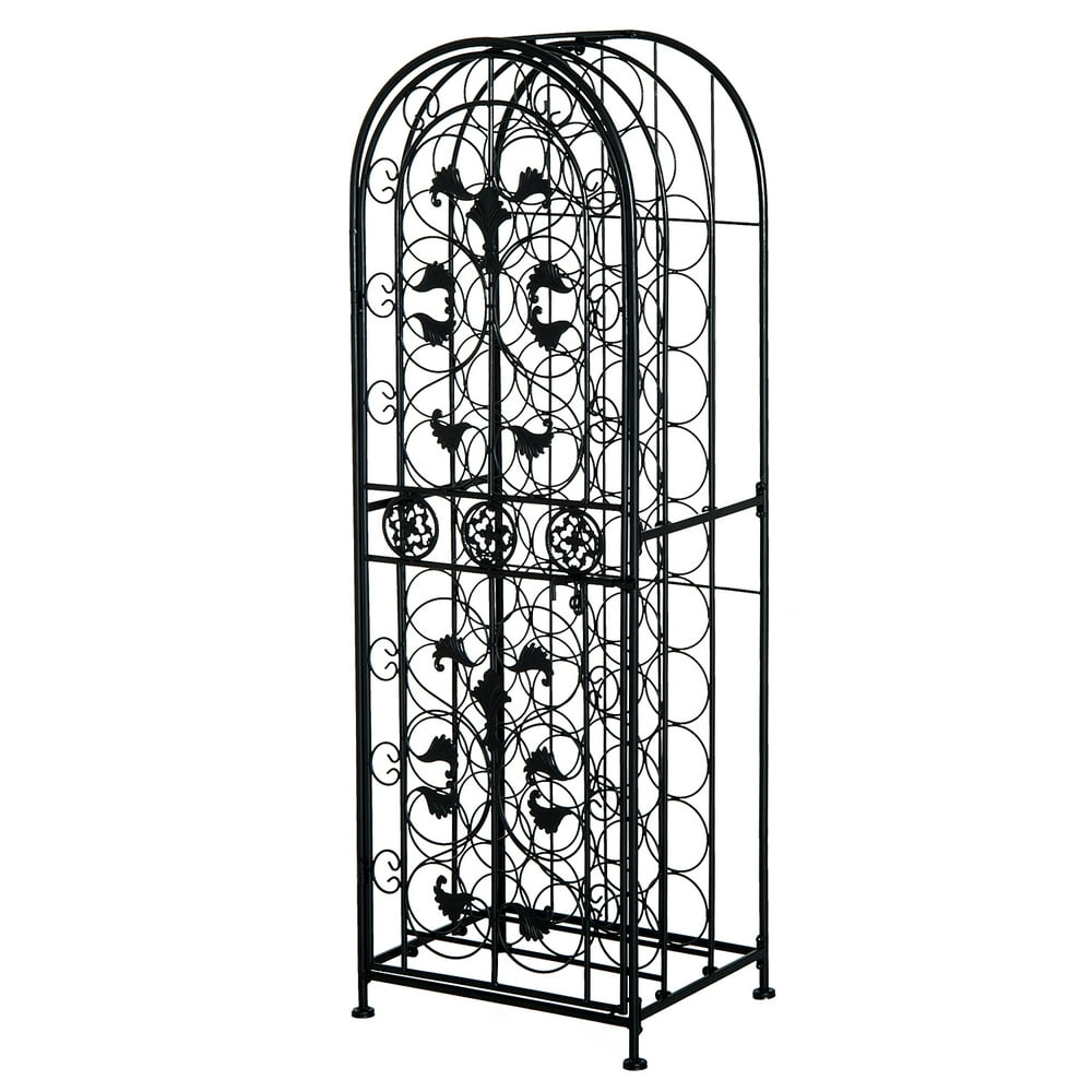 45 Bottle FreeStanding Decorative Wrought Iron Wine Rack Jail
