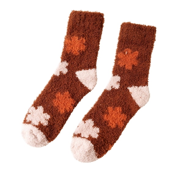 Thanksgiving Coral Fleece Crew Socks Mid Calf Plush Cozy Socks With Heart And Mushroom Pattern Soft Fuzzy House Socks For Women Girls Winter Warm Fluffy Slipper Socks Cute Fall Holiday Gift