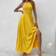 thumbnail image 1 of Ovzne Robes pour Femmes Robe d'Été pour Femmes Couleur Unie Col Rond Sans Manches Bretelles Élasticité Robe Asymétrique à Volants Robe Grande Taille Liquidation, 1 of 7