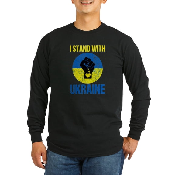 CafePress - Support Ukraine I Stand With Long Sleeve T Shirt - Long Sleeve Dark T-Shirt
