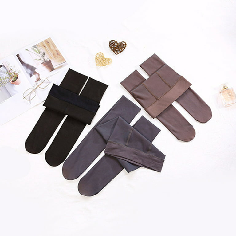 Women's Fleece Lined Tights Thick Velvet Tights For Autumn And Winter Gray  Skin With Feet 80 Grams