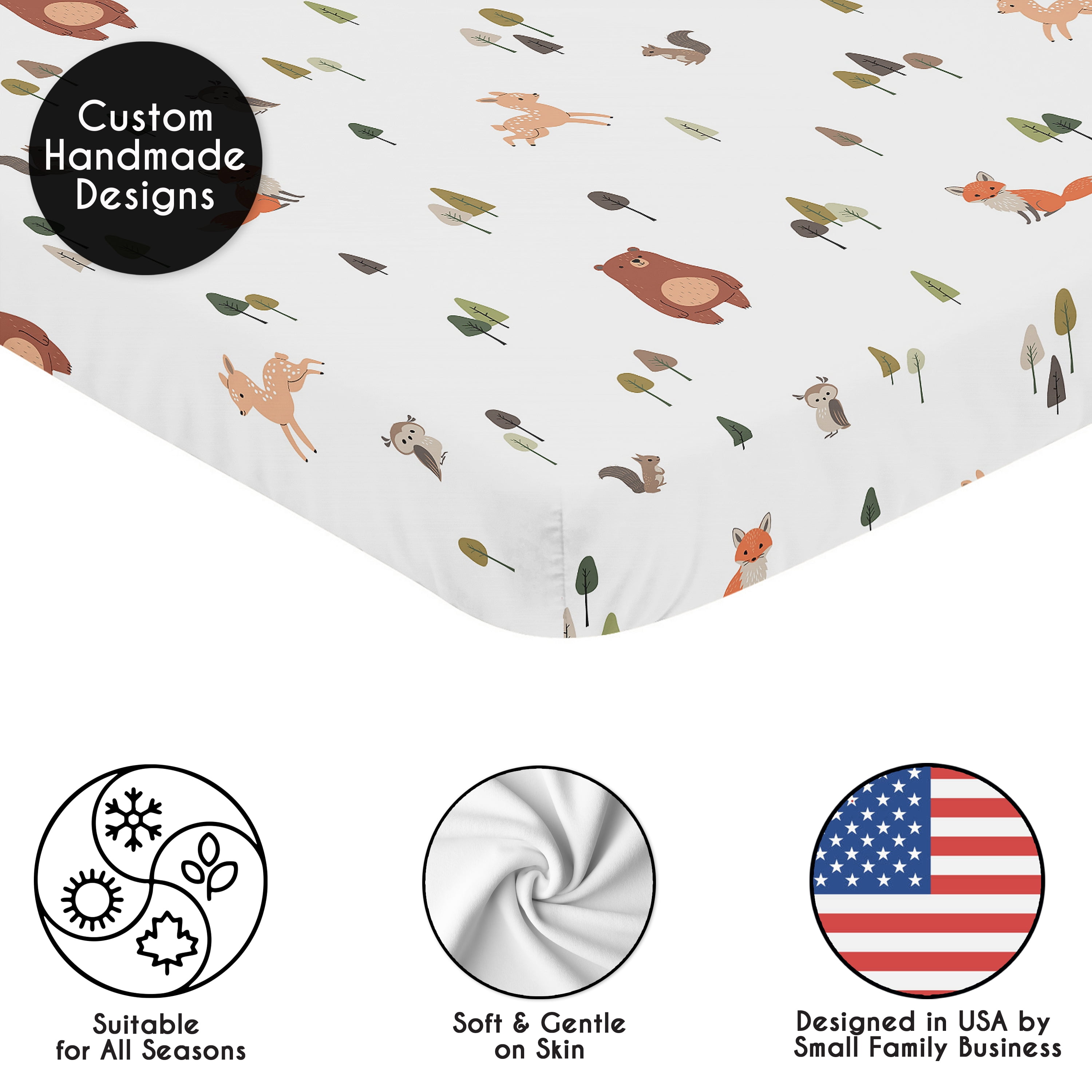 Sweet Jojo Designs Woodland Animal Pals Boy, Girl, Unisex/Gender Neutral Mini Fitted Crib Sheet