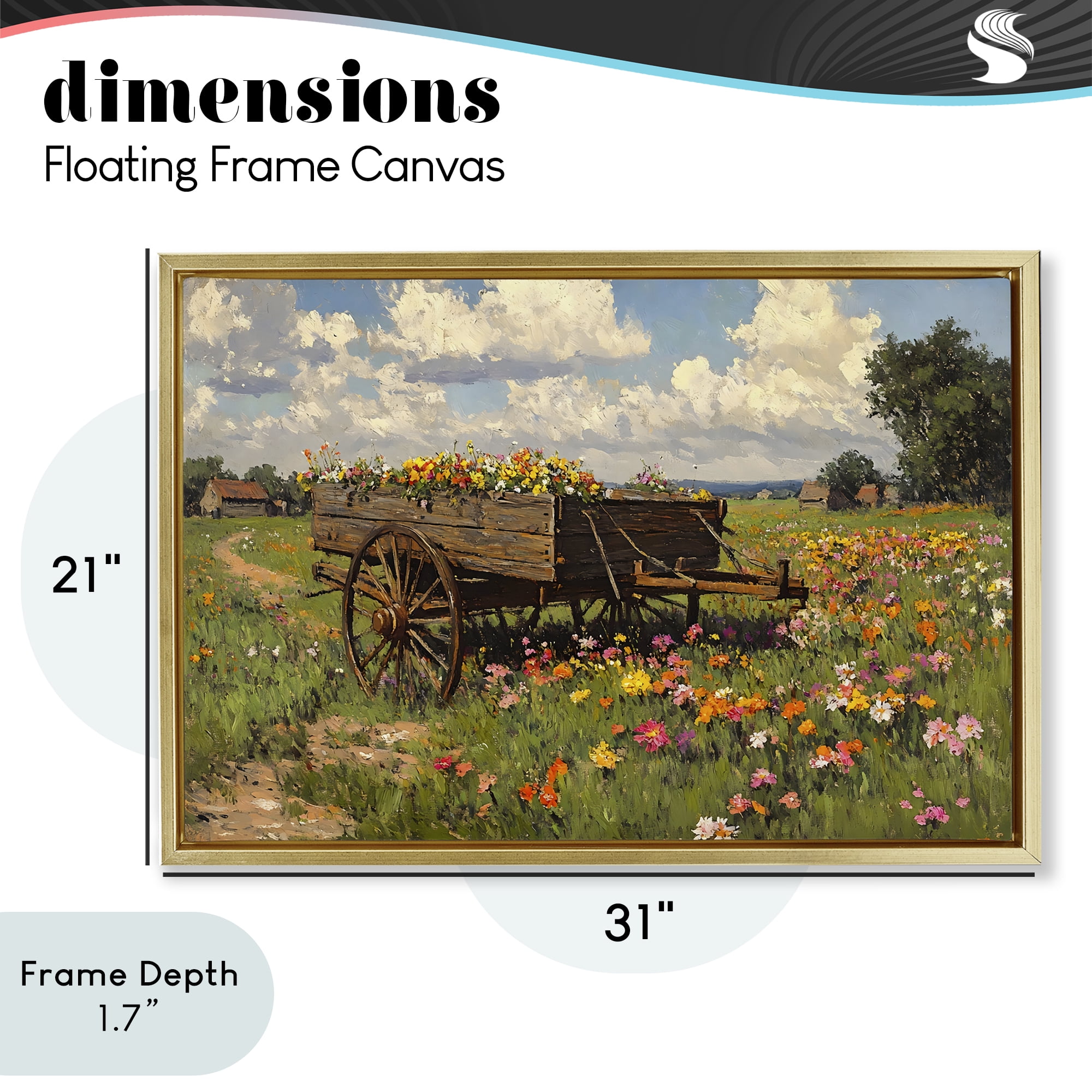 Stupell Industries Wildflower Wagon in Bloom Gold Framed Floater Canvas Wall Art, design by Franklyn Gregory