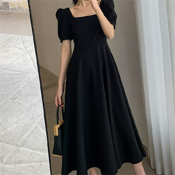 Shein Vestidos Manga Corta Vestido Negro De Encaje Elegante