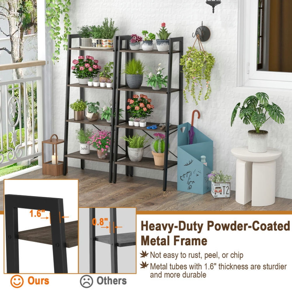 Demi Bonn 4-Tier Bookshelf with Metal Frame and Adjustable Foot Pads, Display Rack for Plants and Books, Gray