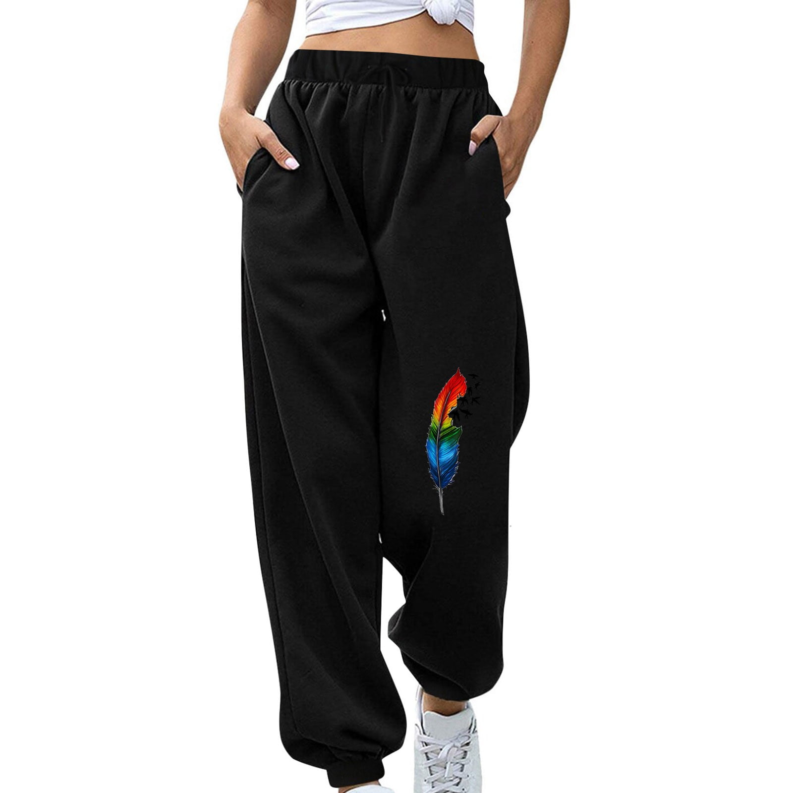 UHUYA Womens Baggy Sweatpants Fashion Casual Solid Elastic Waist
