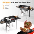 thumbnail image 6 of VINGLI 2 Burner Outdoor Propane Gas Stove with Windpanel & Side Shelves & Bag, 150,000 BTU High Pressure Stand Cooker with Regulator for Backyard Camping Home Cooking Brewing Canning Turkey Frying, 6 of 9