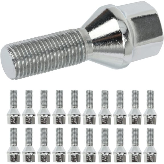 SCITOO M12x1.5 lug nuts Wheel Bolt 12x1.25 20 Pieces Silver Shank Length 28mm Compatible with for Jeep Compass for Jeep Renegade Fiat for Jeep Cherokee