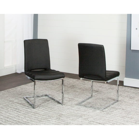 Sunset Trading Delta Black Faux Leather Chrome Cantilever Dining Chairs Set of 2