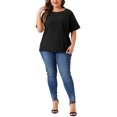 thumbnail image 2 of Agnes Orinda Women's Plus Size Top Short Sleeve Crew Neck Cotton Linen Blouses Top t Shirt 4X Black, 2 of 6