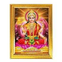 Maa Lakshmi/Laxmi Ji Goddess Indian God Photo With Golden Frames Wall Table 8.3X6.5 Inches