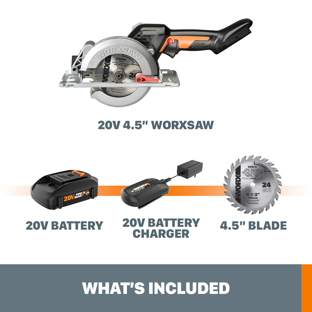 Worx WX531L POWER SHARE 20-Volt Worxsaw 4-1/2 in. Compact Circular ...