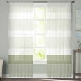 thumbnail image 3 of Sage Green Stripe Semi Sheer Curtains 63 Inch Length 2 Panels Set, Modern Rustic Horizontal Green Striped Sheer Kitchen Curtain Privacy Voile Window Curtain for Living Room Bedroom Rod Pocket Drapes, 3 of 7