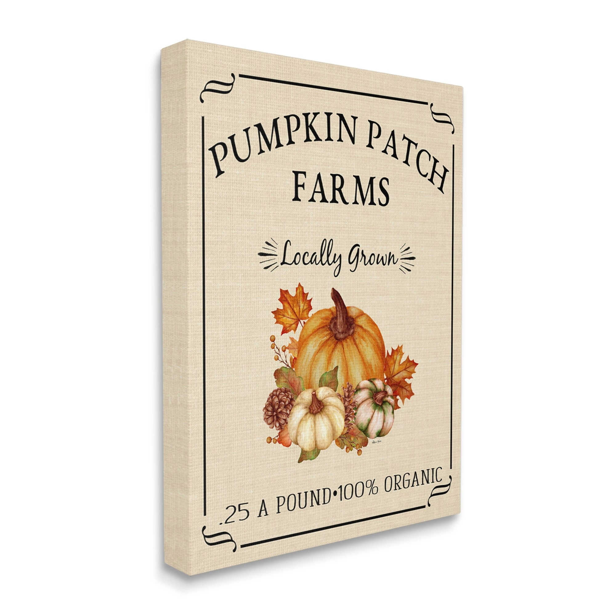 Pumpkin Patch Farms Vintage Seasonal Autumn Sign Botanical & Floral Graphic Art Gallery-Wrapped Canvas Print Wall Art