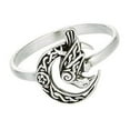 thumbnail image 4 of Norse Raven Ring 925 Sterling Silver Celtic Crescent Moon Viking Crow Band Fantasy Forge Jewelry, 4 of 5