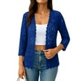 thumbnail image 2 of Breezora Ladies V Neck Three Quarter Sleeve Lace Knit Cardigan Open Front Lightweight Cover Up XXXXXL Size Blue, 2 of 4