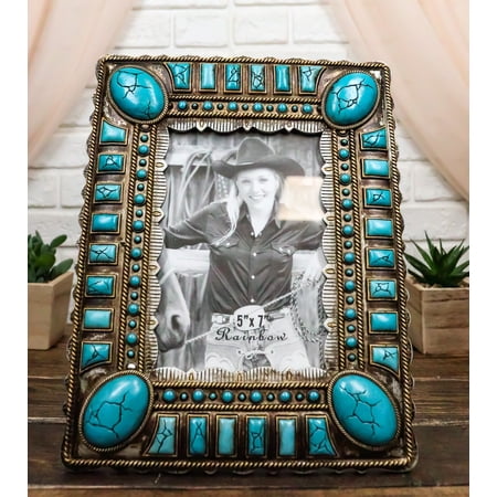 Rustic Western Turquoise Teardrop Geometric Gems Ropes 5X7 Picture Photo Frame