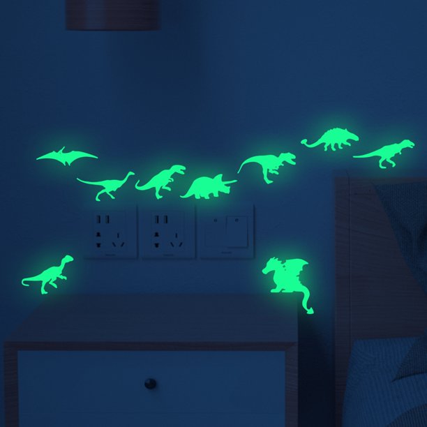 Pegatinas de pared luminosas de dinosaurios, decoración de pared de dinosaurios que brillan en la oscuridad 3D para calcomanías de pared de habitación de bebés y niños