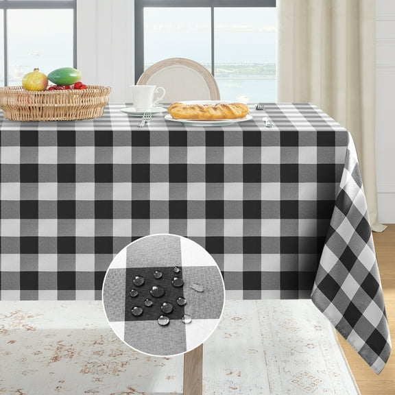 Softalker Checkered Tablecloth Waterproof Gingham Tablecloth Stain Resistant Washable Outdoor Tablecloth Black and White Plaid Tablecloth 60 x 84inch