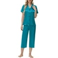 thumbnail image 5 of HAPIMO Women's Pajama 2 Piece Outfits Loungewear Sets Short Sleeve Button Down Tops Casual Lapel Shirts and 3/4 Long Pajama Pant Sky Blue S, 5 of 8