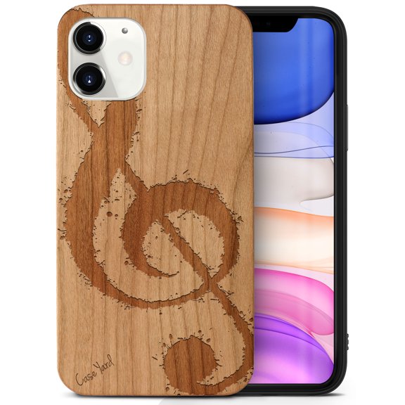 Case Yard Wooden Case Outside Soft TPU Silicone Slim Fit Shockproof Wood Phone Cover for Girls Boys Men and Women Supports Wireless Charging Music Is The Answer Design case for iPhone-12-Mini