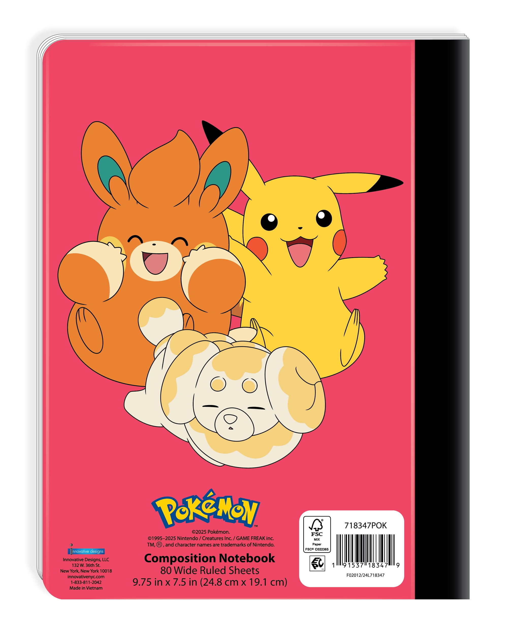 Pokémon Composition Writing Notebook, Wide Rule, 7.5" x 9.75", 80 Sheets, for Students