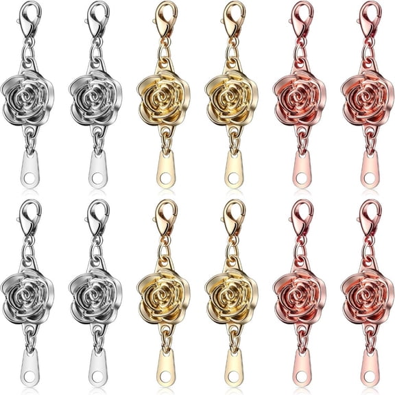 HHX 12 Pieces Magnetic Jewelry Clasps Rose Magnetic Clasps Extender Lobster Clasp Closures Jewelry Clasp for Necklaces Bracelets Jewelry Making