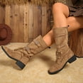 thumbnail image 5 of Lovzfmll Chelsea Boots Women, Plus Size Mid Calf Pointed Toe Chunky Heel, Low Heel Round Toe Buckle Motorcycle Boots Casual Khaki Boots, 5 of 9