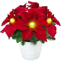 Christmas Artificial Flowers LED Lighted Poinsettias Pine Neddle Potted Christmas Decorations Indoor Home Xmas Table Centerpieces Winter Holiday Inch