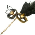 thumbnail image 2 of MASQ Couples Black Masquerade Stick Feather Mask with Handle Cosplay Dance Prom Birthday Mardi Gras Carnival Halloween Costume Dress up Cosplay Party, 2 of 2