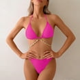 thumbnail image 3 of Minjewel Women's Sexy Two-Piece Bikini Set with Chain String Detail & Adjustable Ties, Triangle Top for Beach, Pool & Vacation Swimsuits,Hot Pink XL, 3 of 6