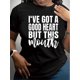thumbnail image 1 of Camiseta de cuello redondo con estampado "Tengo un buen corazón", camiseta informal de manga corta y cuello redondo para las cuatro estaciones, ropa de mujer, top deportivo de ocio, 1 of 7