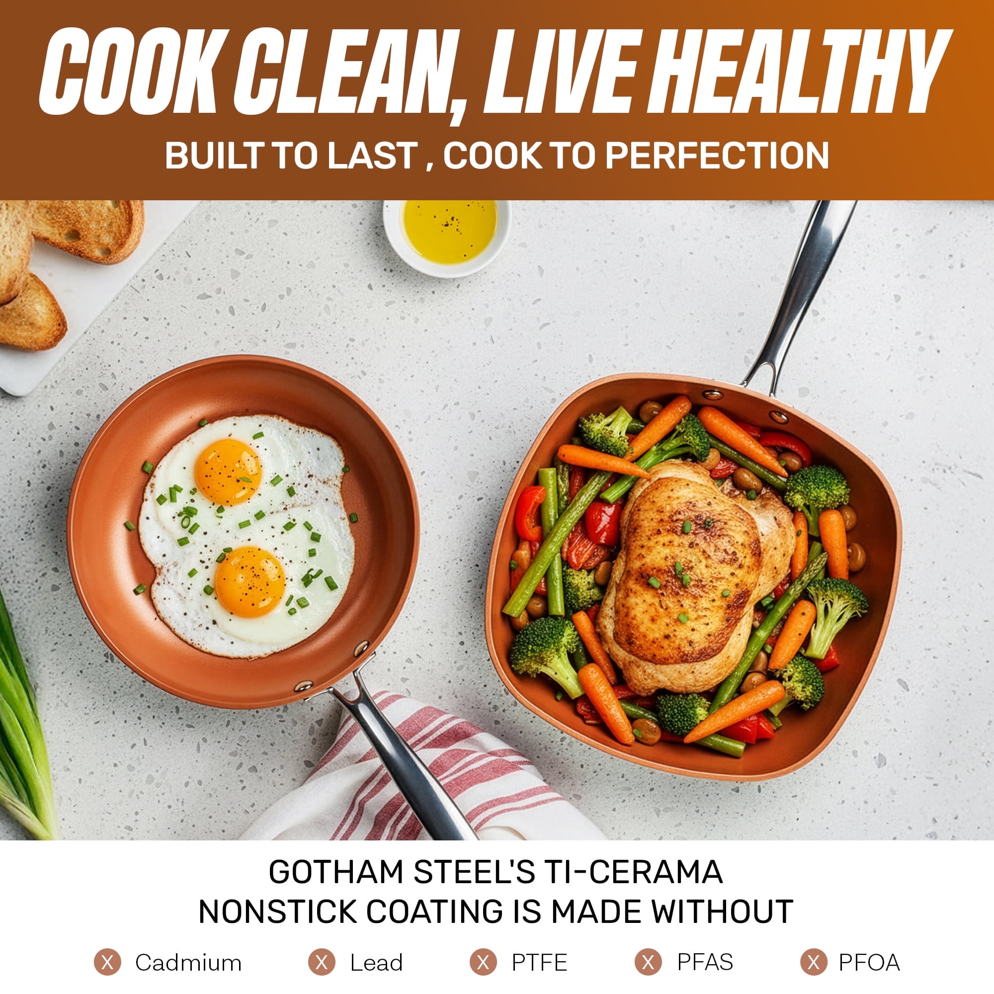 Gotham Steel 15 Piece Ceramic Cookware Set, Nonstick, Nontoxic, Oven & Dishwasher Safe, Stay Cool Handles Ceramic Cookware Set, Copper