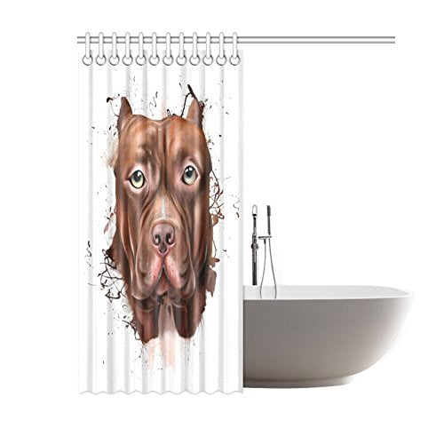 Waterproof Fabric Bull Terrier Head Pattern Bathroom Shower Curtain Set Bath Mat 