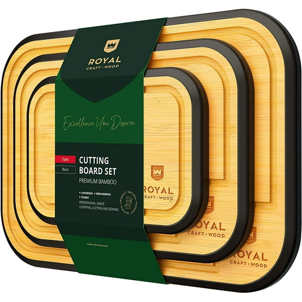 ROYAL CRAFT WOOD Unique Bamboo Cutting Board Set with Juice Groove (3 Pieces) Wooden Cutting