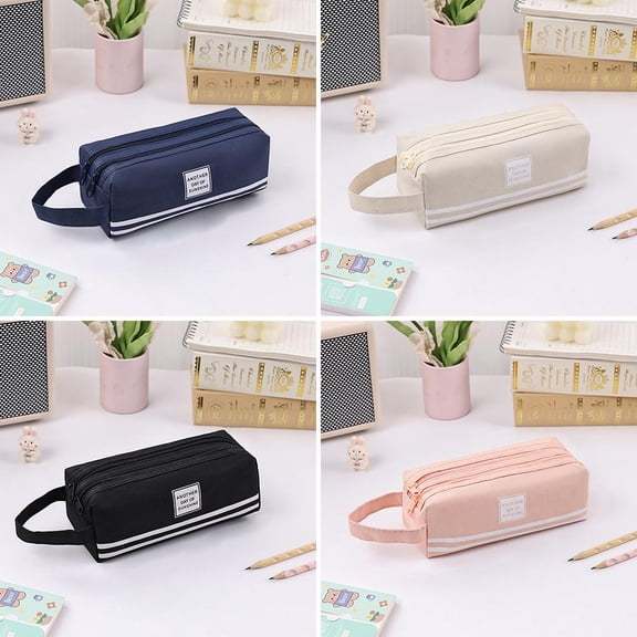 4 Pcs Double Layer Pen Pencil Case, Big Capacity Oxford Marker Bag Zipper Open Storage Organizer Pen Pouch for Office Adults Teens