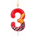 thumbnail image 1 of Bougie d'Anniversaire à Thème Voitures de Course, Bougie Chiffre Éclair Voiture de Course Rouge Parfaites comme Décorations de Gâteau et Fournitures de Décoration pour Anniversaire et Fête à Thème (Numéro 3), 1 of 7