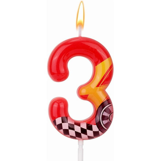 Bougie d'Anniversaire à Thème Voitures de Course, Bougie Chiffre Éclair Voiture de Course Rouge Parfaites comme Décorations de Gâteau et Fournitures de Décoration pour Anniversaire et Fête à Thème (Numéro 3)