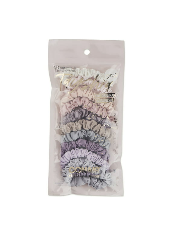 Tayshia by Conair Satin Sleep Mini Scrunchie Hair Ties, Assorted Neutral Colors, 10 Ct