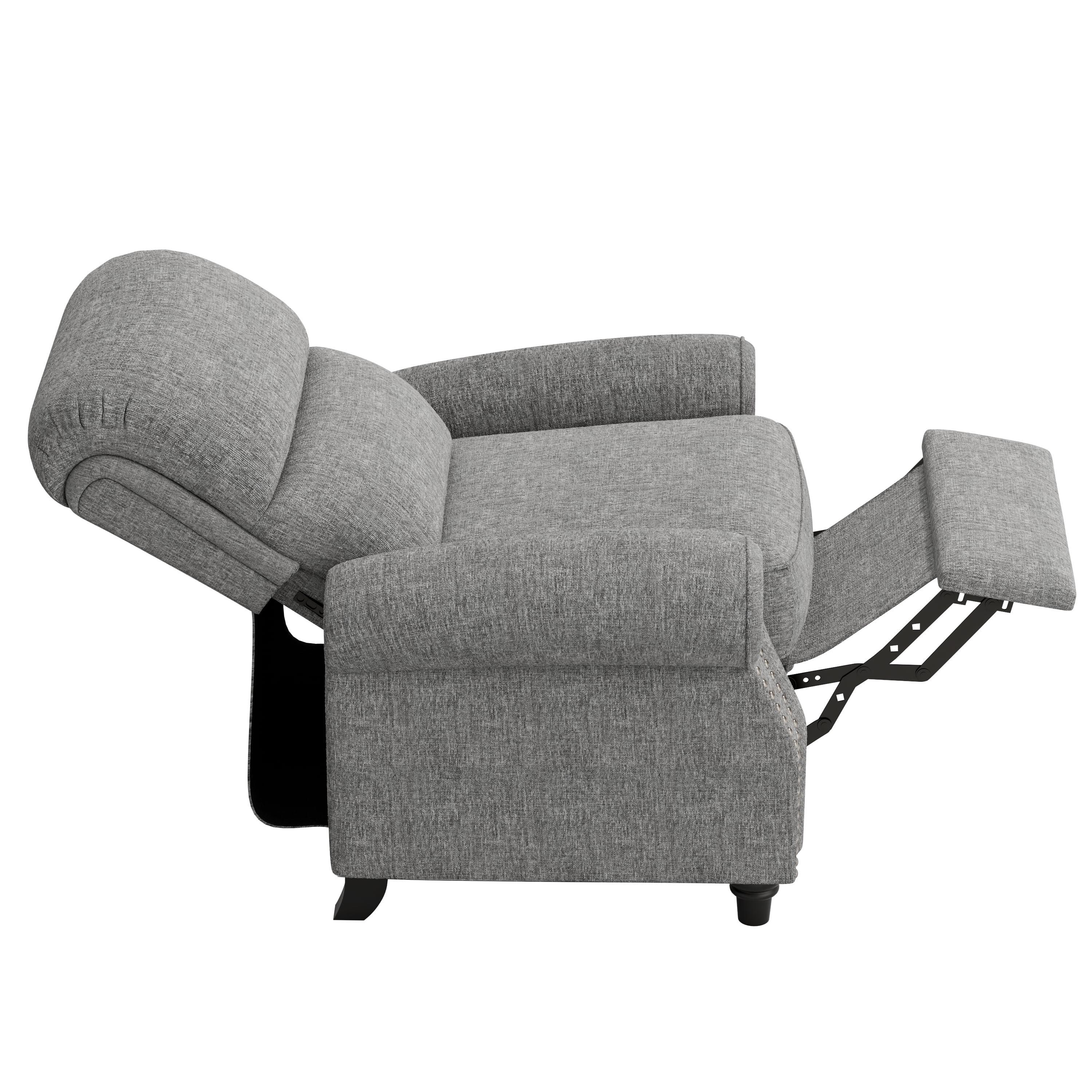 Homesvale Cari Push Back Recliner Chair with Nailheads, Light Gray Polyester, Living Room Recliner