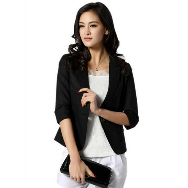 Nicesee Women Girl Casual Short Blazer Coat 3/4 Sleeve Slim Suit Top - Nicesee Women Girl Casual Short Blazer Coat 3/4 Sleeve Slim Suit Top -