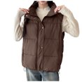thumbnail image 2 of Karight Women's Stand Collar Puffer Vest Button Zip Up Sleeveless Down Jackets Quilted Padded Warm Coat with Pockets, 2 of 4