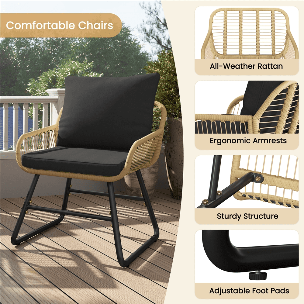 Renwick 3-Piece Patio Bistro Set with Wicker Rattan Chairs and Table, Tan/Black