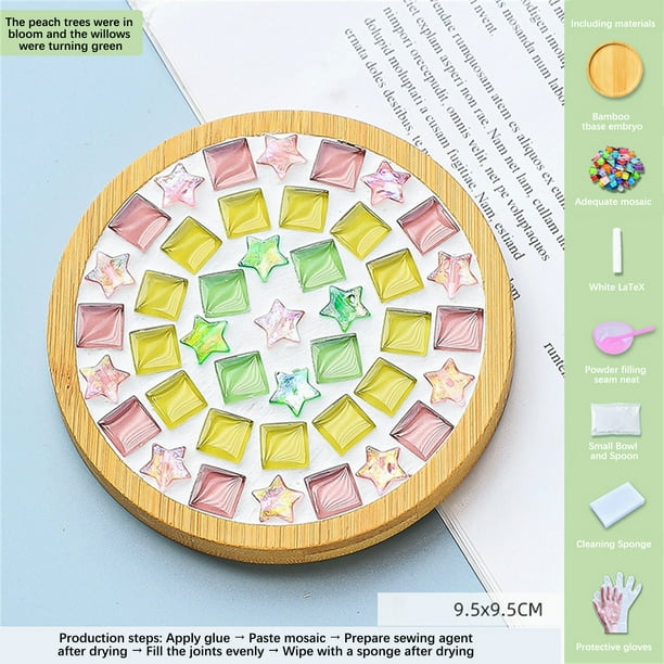 Xihbxyly Juego de Manualidades de Mosaico, Kit de Posavasos Diy, Mosaicos de Colores Brillantes, Juego Completo de Herramientas, Antiestrés, Perfecto para Regalar, Diversión Creativa, Pegamento de 6