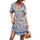 thumbnail image 4 of SAYOO - Vestido de manga corta con volantes para mujer, estampado de flores a la moda, cuello en V, cintura alta, vestido acampanado SAYOO  Moda, 4 of 7